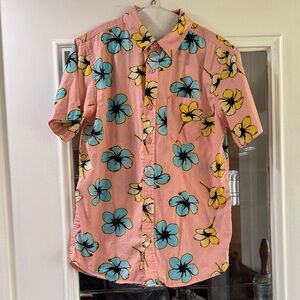 RETROFIT floral pink short sleeved button down shirt